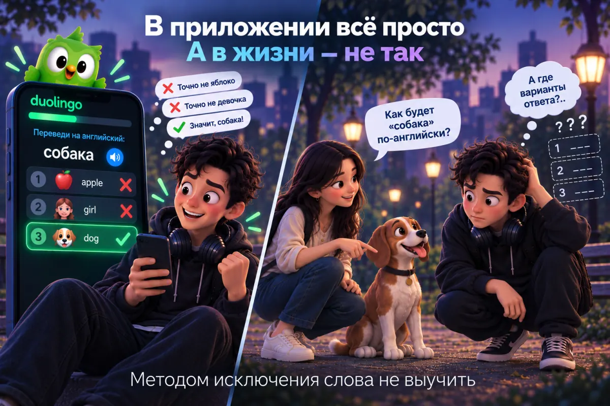 Иллюстрация: выбор ответа из вариантов отличается от самостоятельного вспоминания слова
